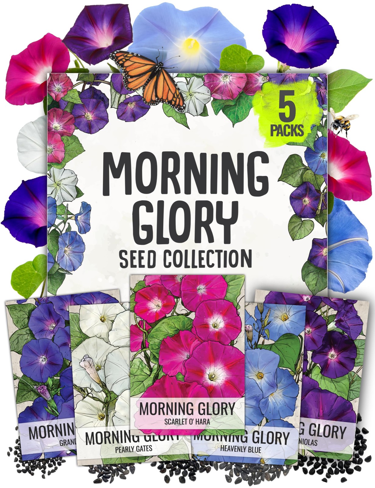 Morning Glory Seeds for Planting – Variety Pack/Collection of 5 Individual Va…