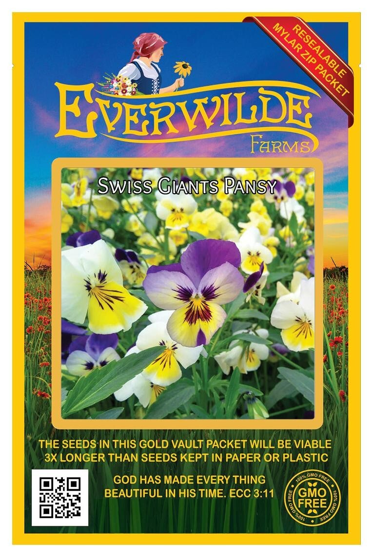 500 Swiss Giants Mixed Pansy Wildflower Seeds – Everwilde Farms Mylar Packet