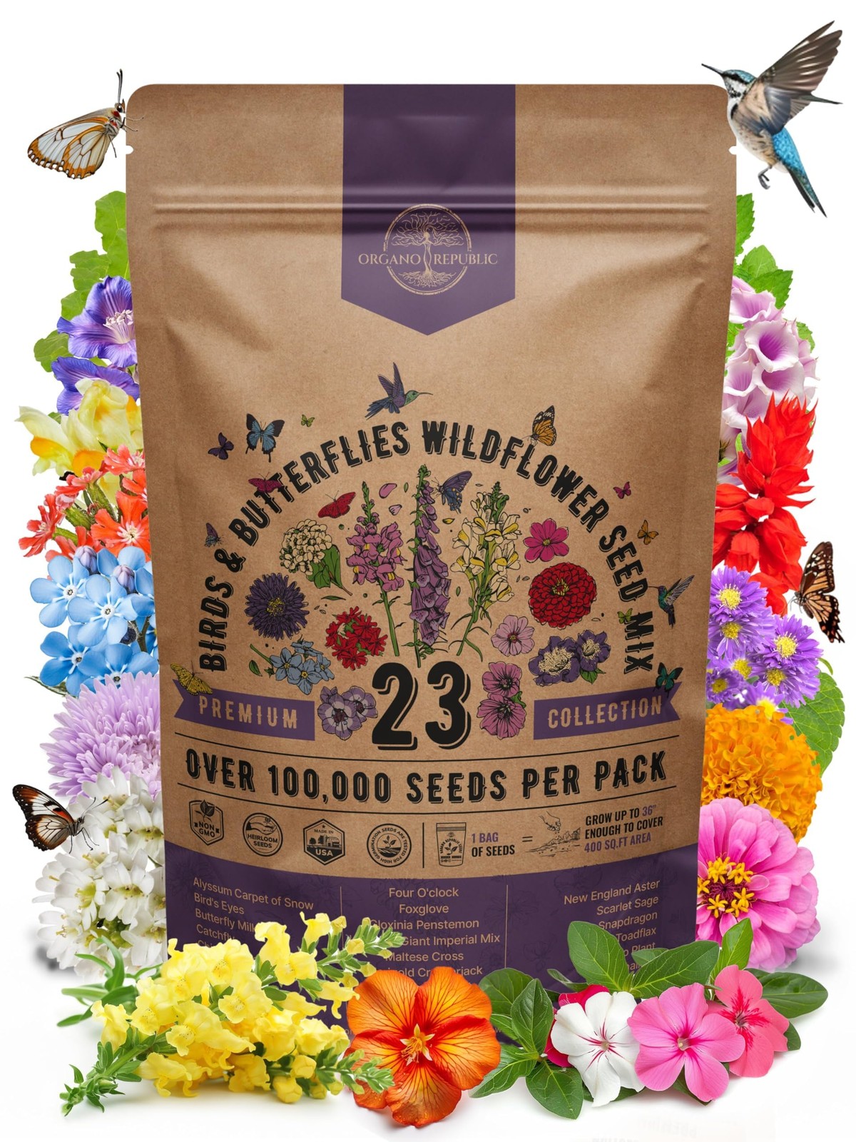 Organo Republic 23 23 Annual & Perennial Mix, Red, Orange, Purple, Pink