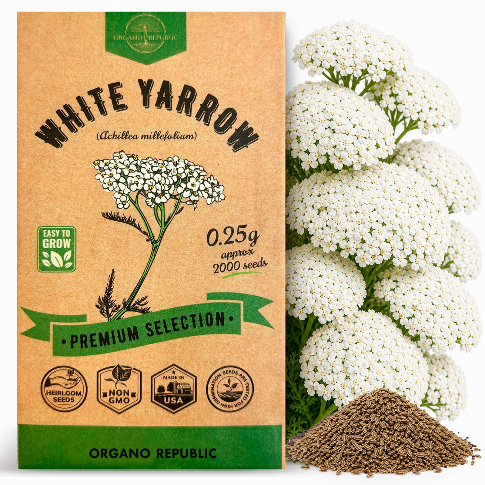 White Yarrow Seeds Pack 0.25 G – Over 2000 Non-GMO 0.25G,