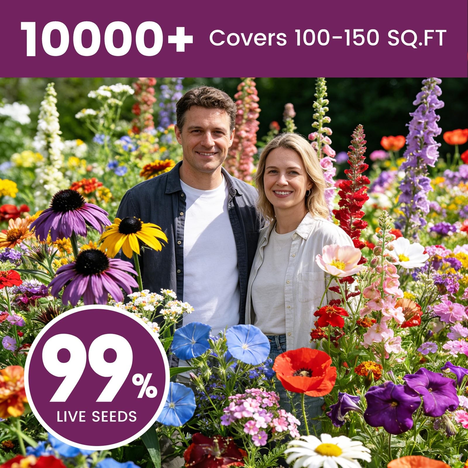 Wildflower Seeds Bulk 10000+, 1.06oz 21 Variety Perennial Mix, Multicolor