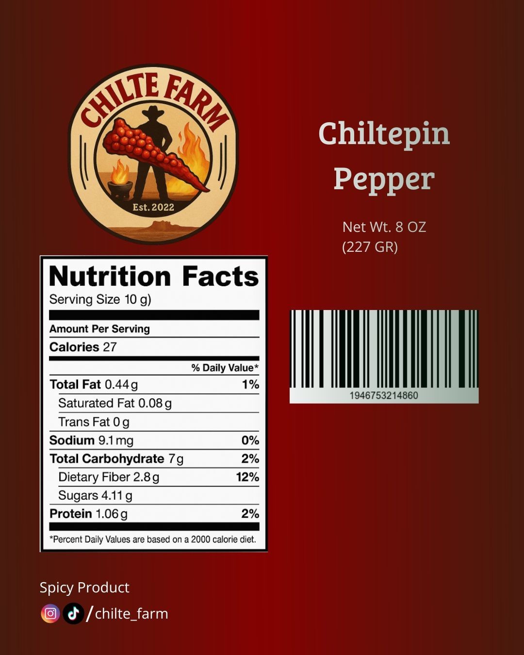 CHILTE FARM Chile Chiltepin 8 oz (227 gr)
