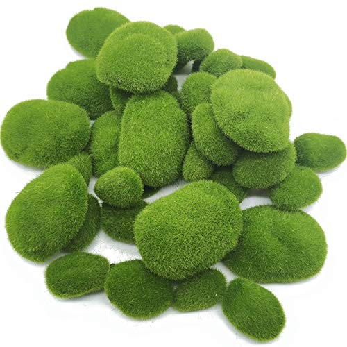 40PCS Artificial Moss Rocks (4 Sizes), Green Moss Decor for Floral