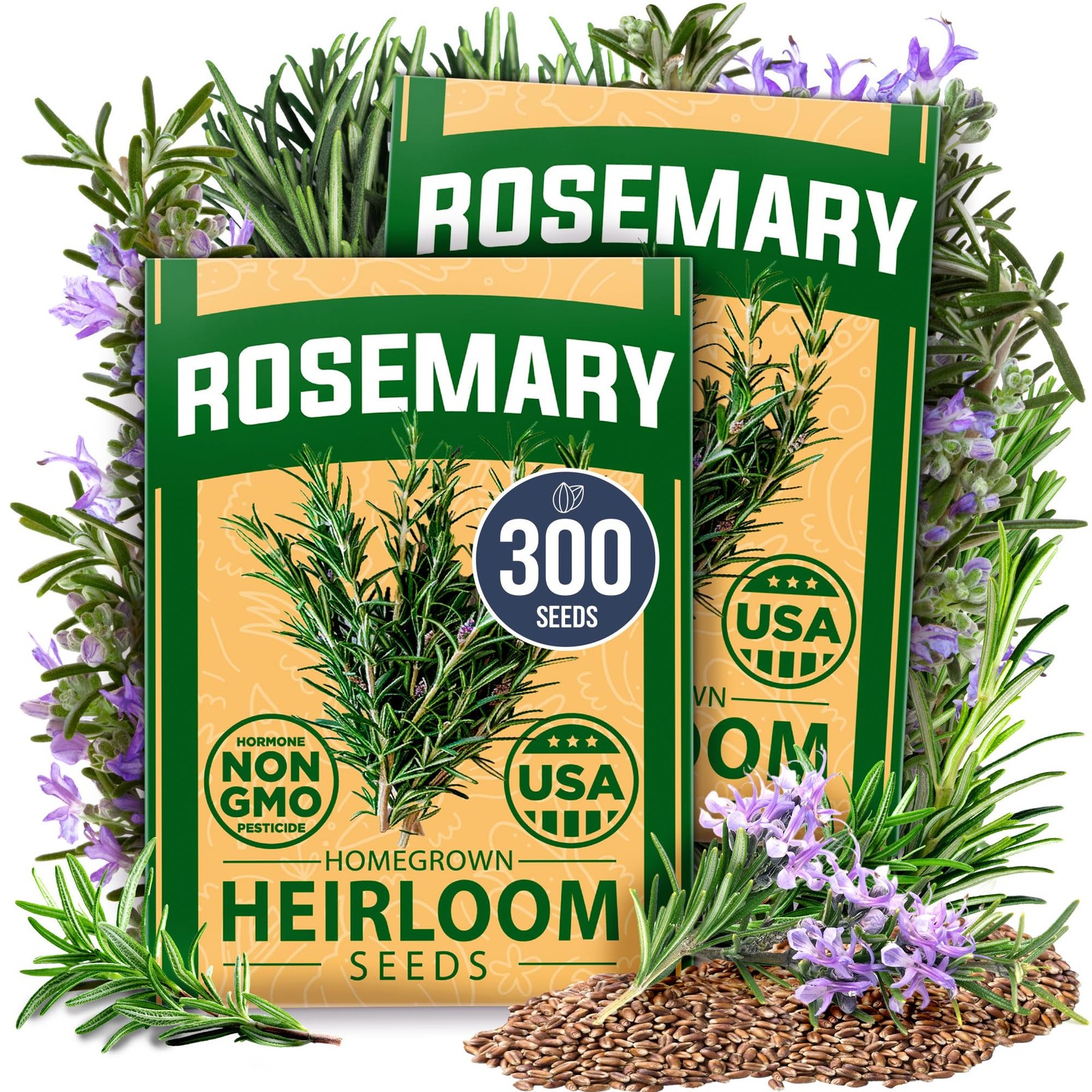 HOME GROWN Rosemary Seeds Pack 300 High Germinating Heirloom Herb Seeds for …
