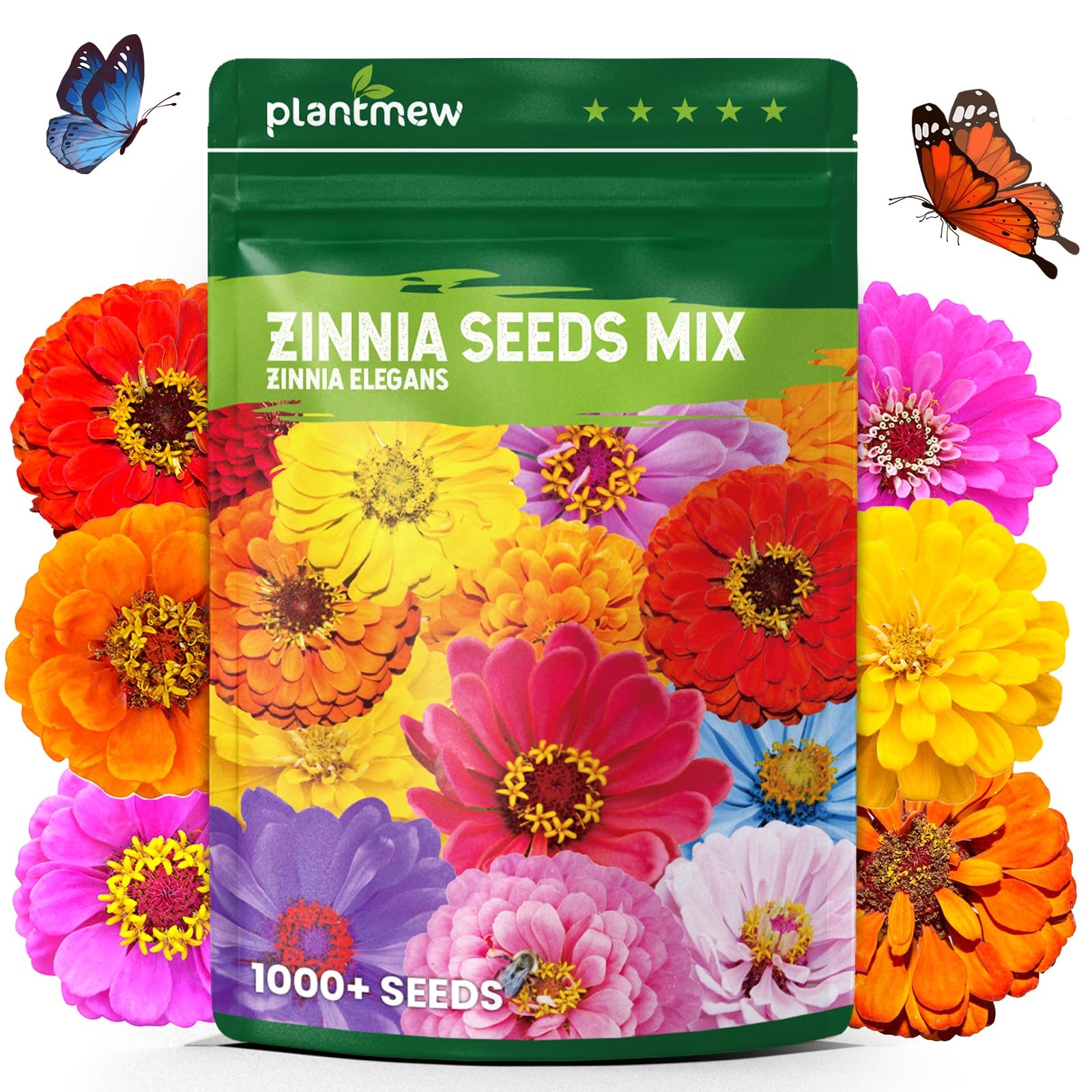 PLANTMEW 1000+ Zinnia Dahlia Seeds Flower 0.35 Ounce Pouch, Colorful