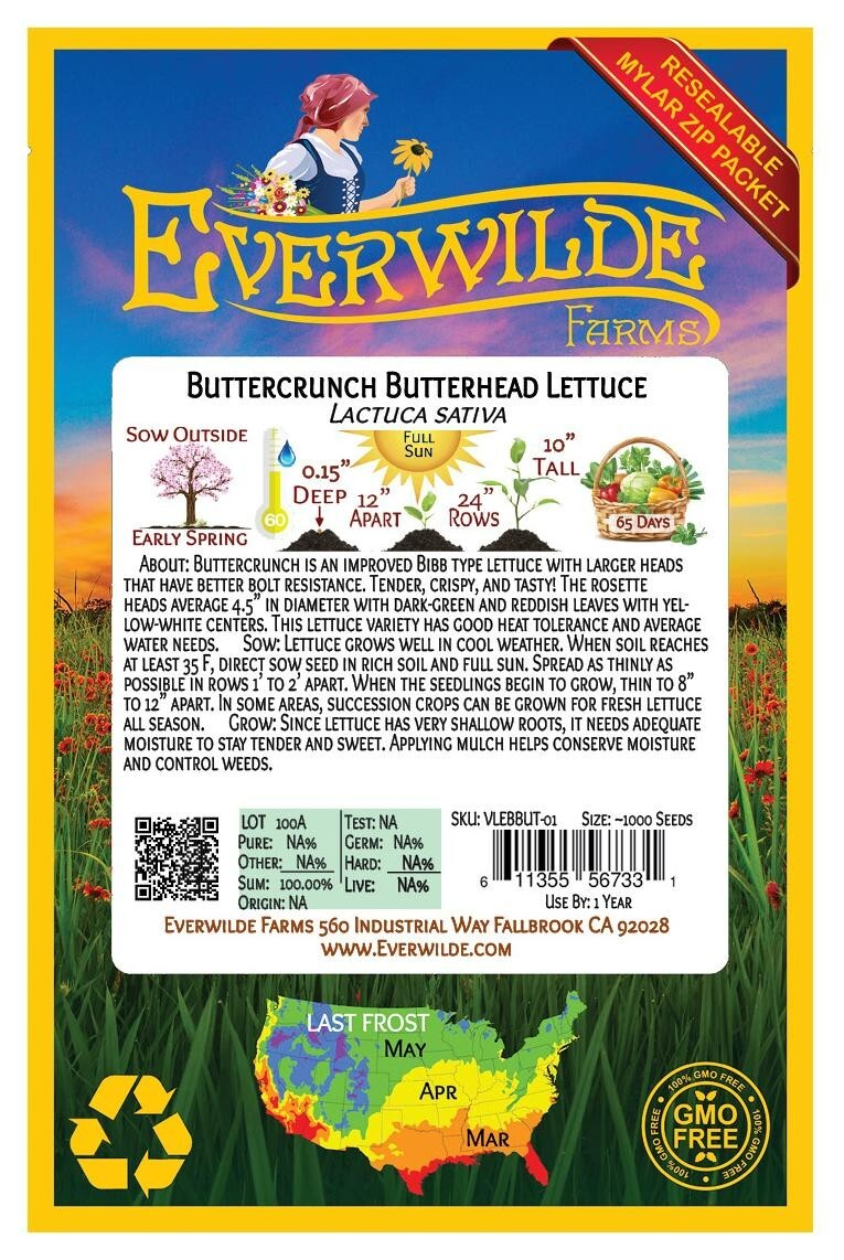 1 Oz Buttercrunch Butterhead Lettuce Seeds – Everwilde Farms Mylar Seed Packet
