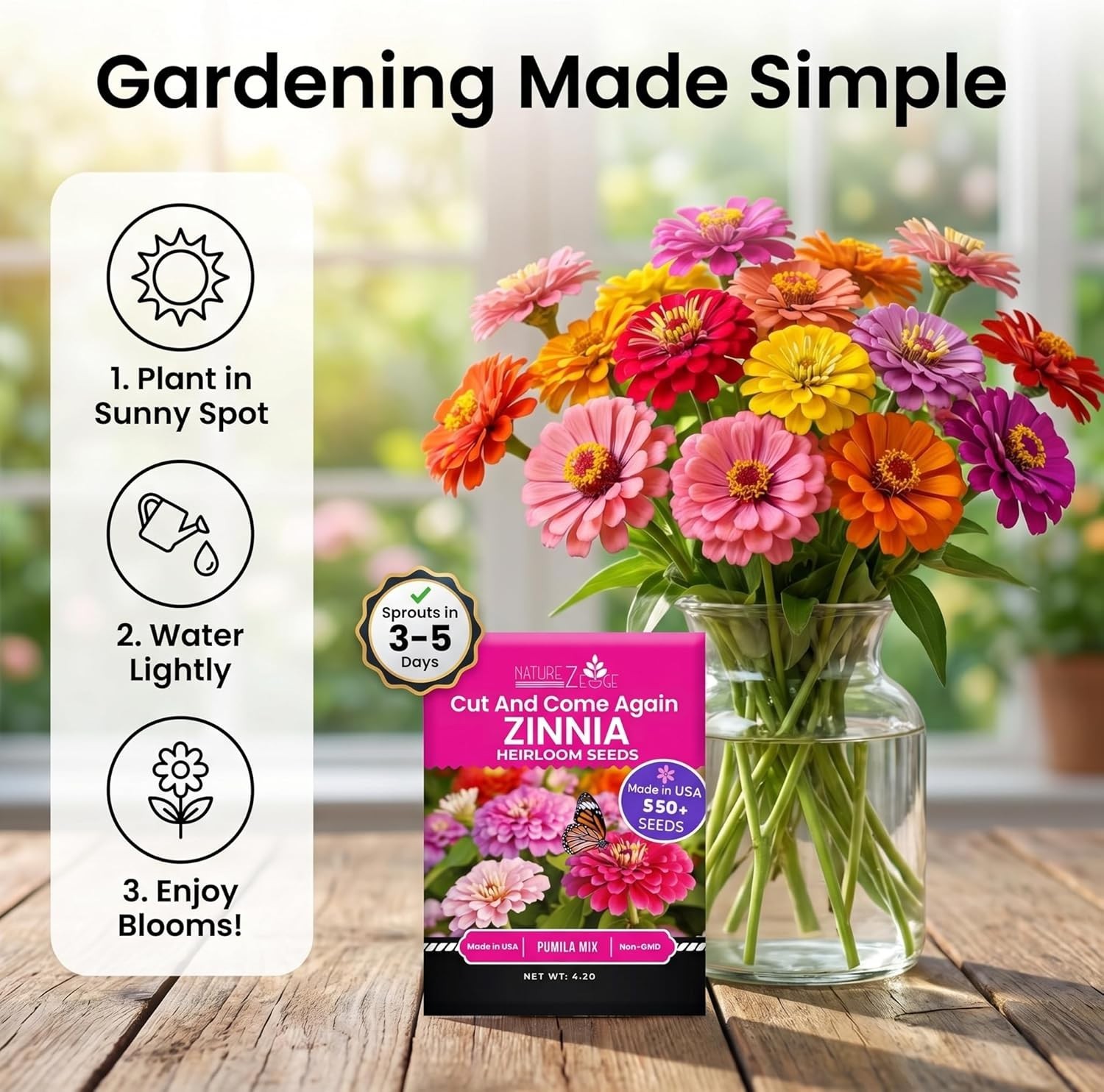 Colorful Zinnia Seeds – GMO-Free, High Germination Rate, Easy Planting Mix