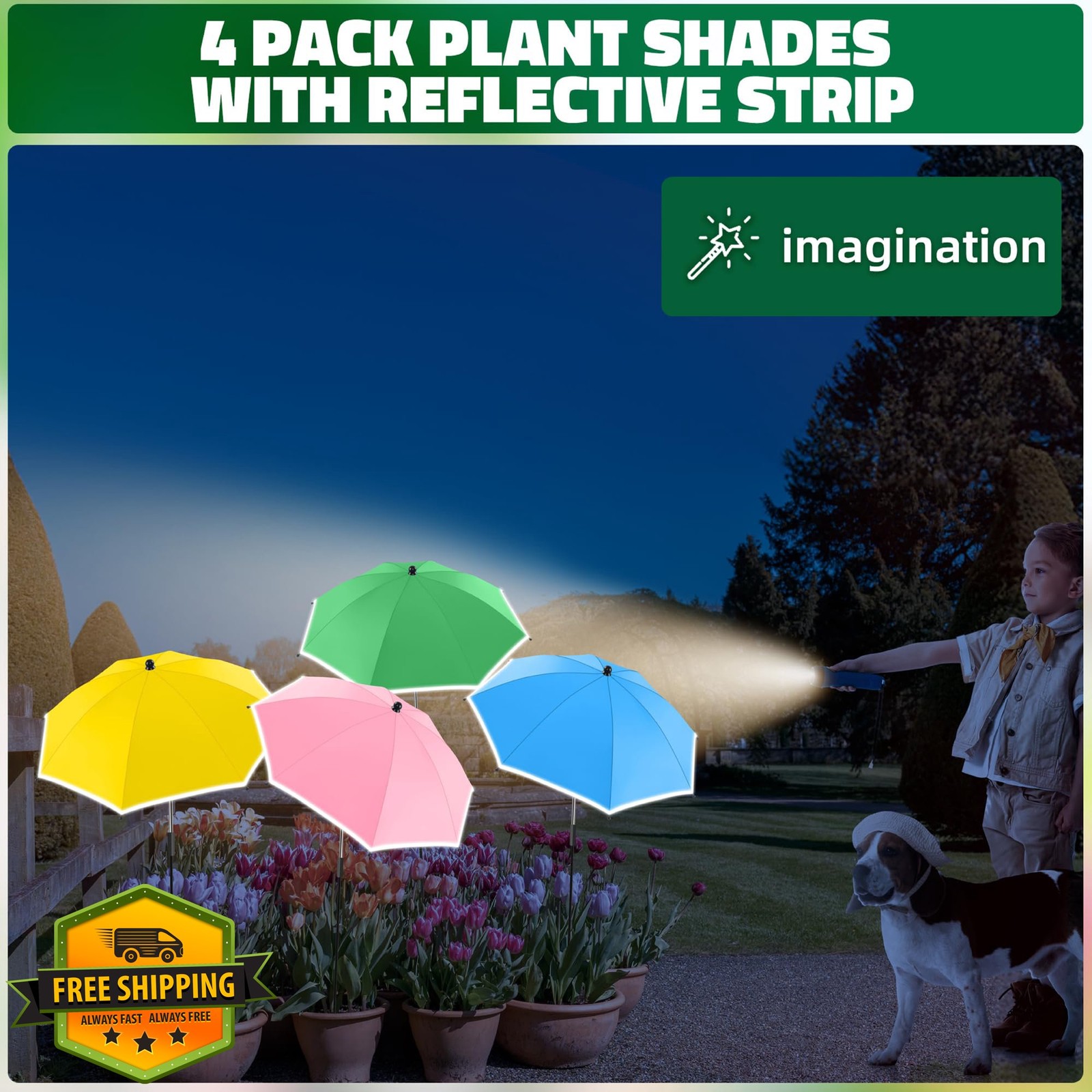 NBtoUS Plant Umbrellas 4 Pack Pink Green Light Blue Yellow