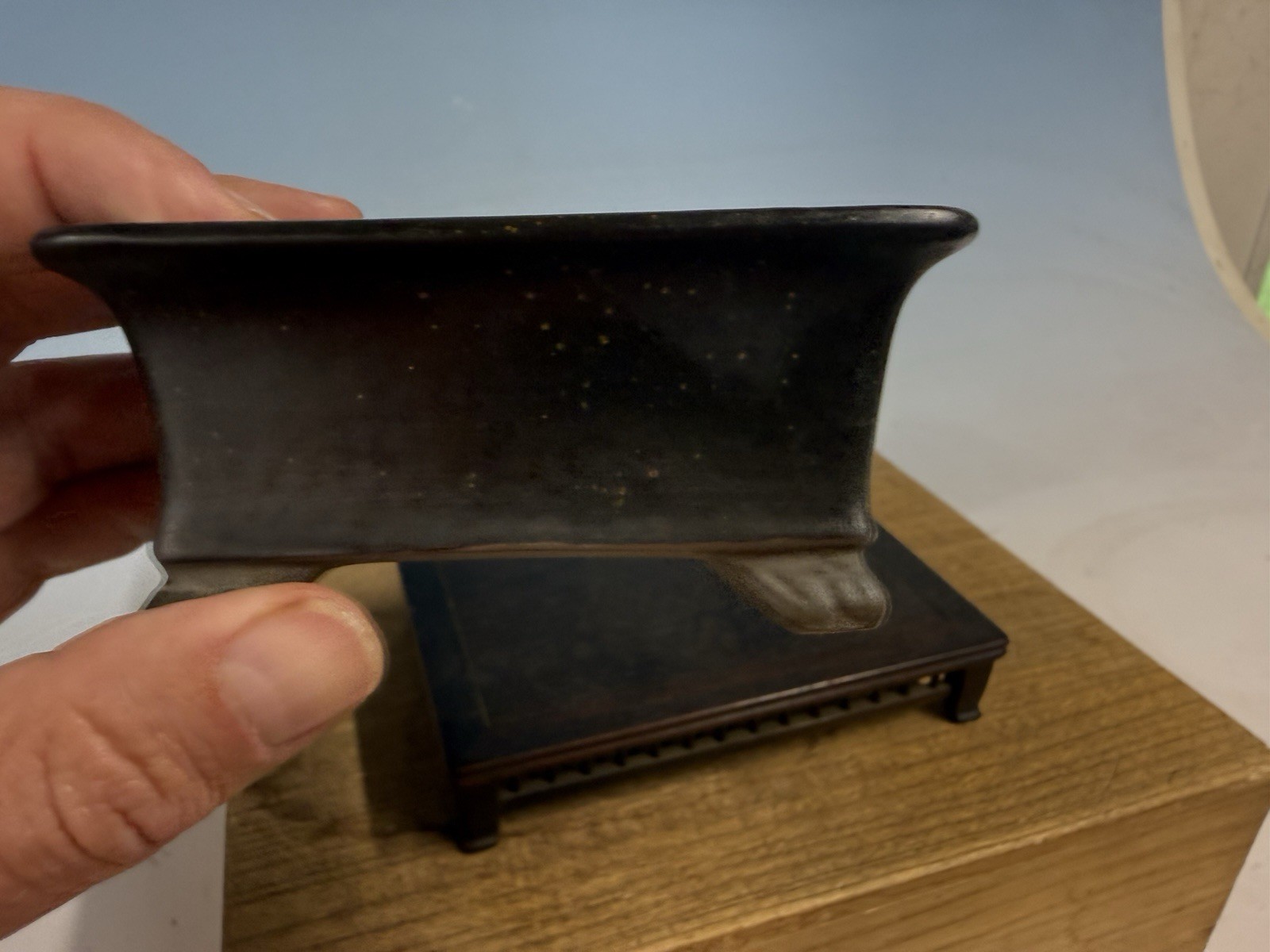 Japanese Unknown Maker Shohin Bonsai Tree Pot 3 7/8” Dark Blue Glazed