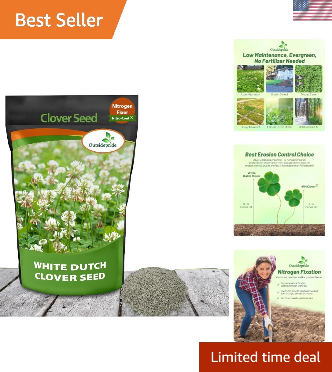 2 lbs. White Dutch Clover Seeds – Sustainable Ground Cover for USDA Zones 3-10