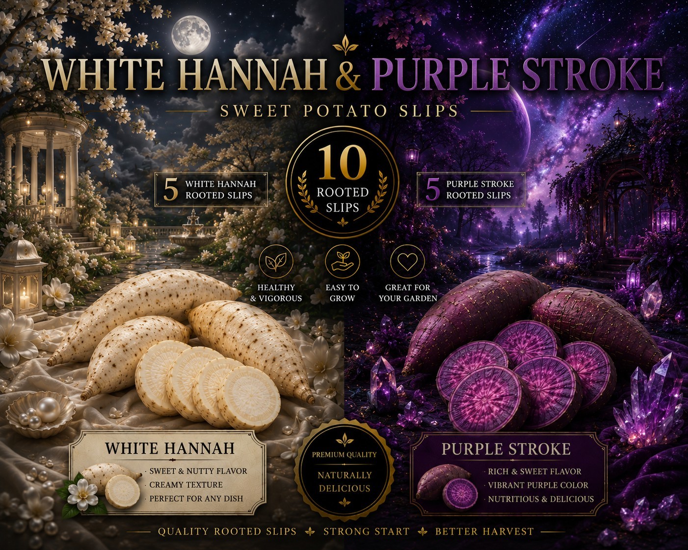 White Hannah x Purple Stroke Rooted Slips Premium Rare Variety Pack – 10 Total