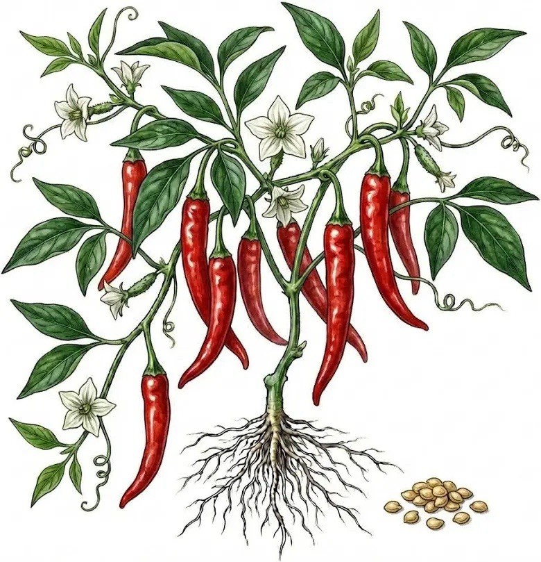Cayenne Pepper Seeds Long Hot Red Peppers 100% Organic 50 count