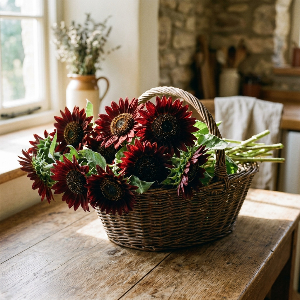 100 Velvet Queen Sunflower Seeds for Planting – Deep Chocolate & Burgundy Red