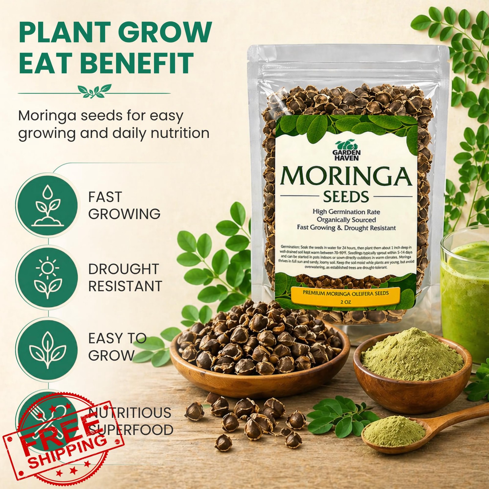 Garden Haven 2 oz moringa seeds 3 pack