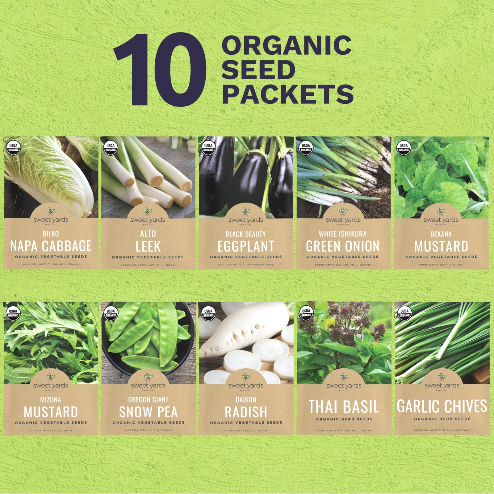 Organic Asian Garden Seeds Variety Pack – 10 Individual Packs – 2026 Season…