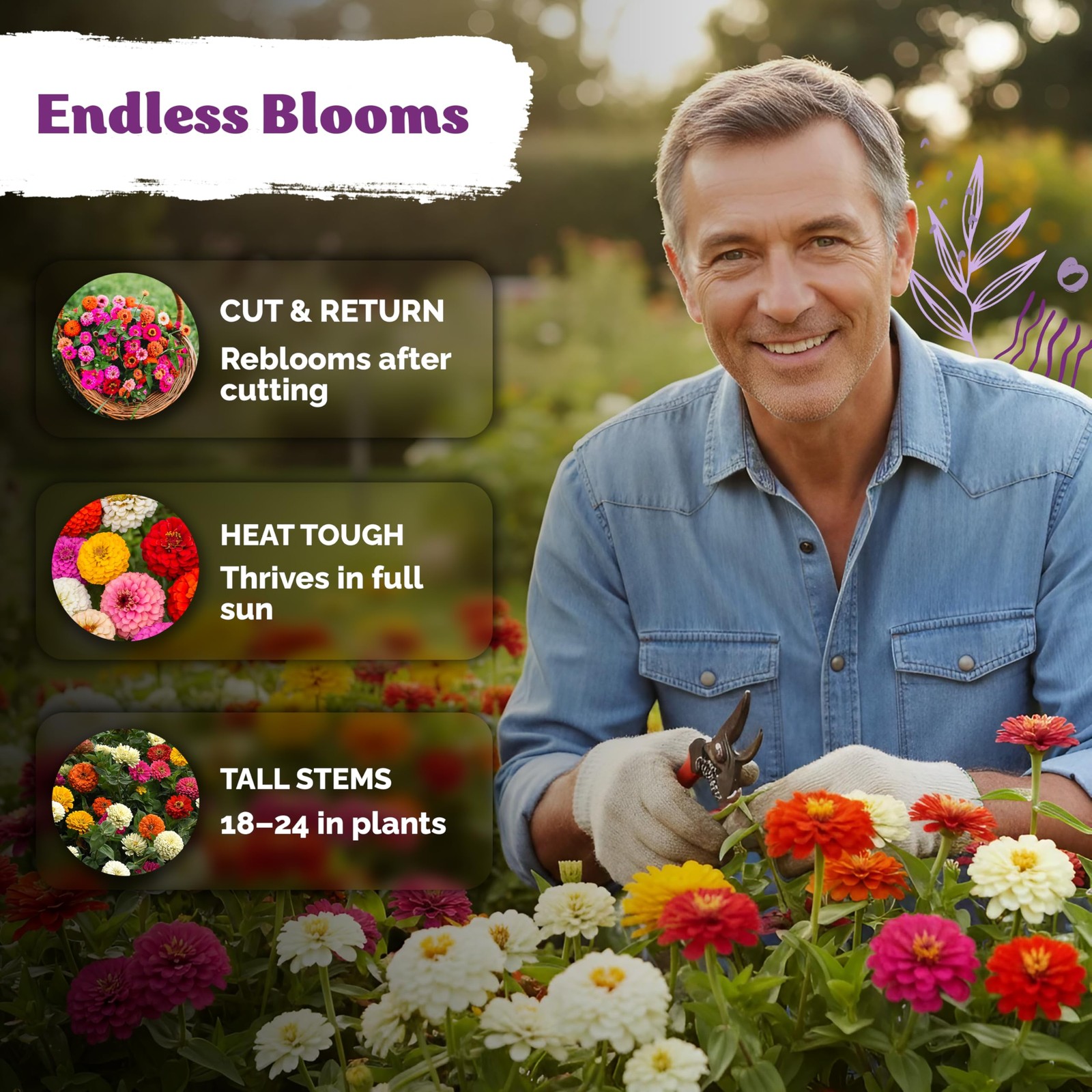 KVITER 550 Cut and Come Again Zinnia Seeds for 2026 (Zinnia elegans) — Multi