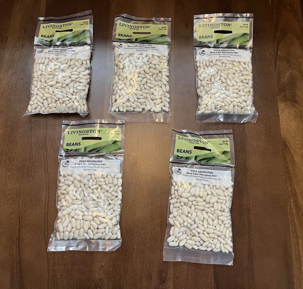5 Bags Livingston Blue Lake stringless FM1 Pole Green Pod Bean, 4 Oz. Bag