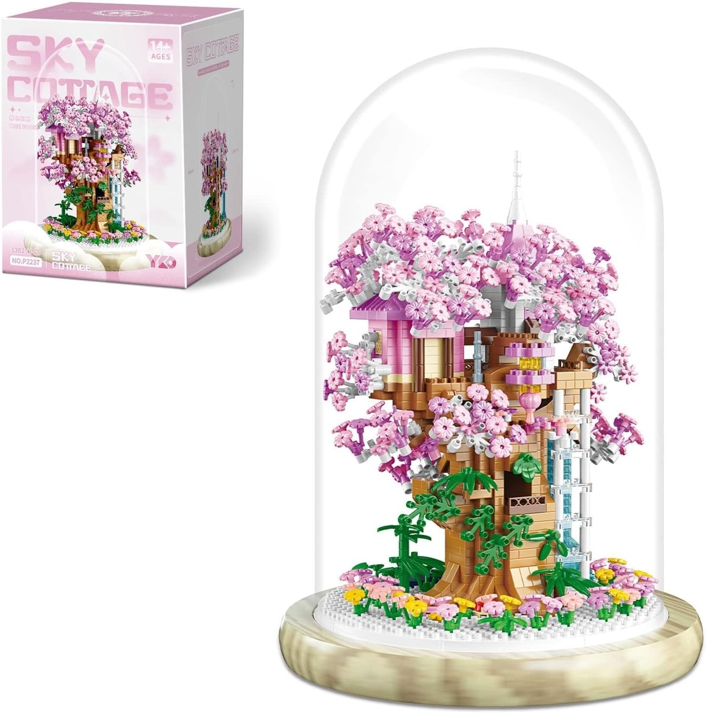 Cherry Blossom Bonsai Tree House Building Flowers Set for Adults, 1382 Pcs Mi…