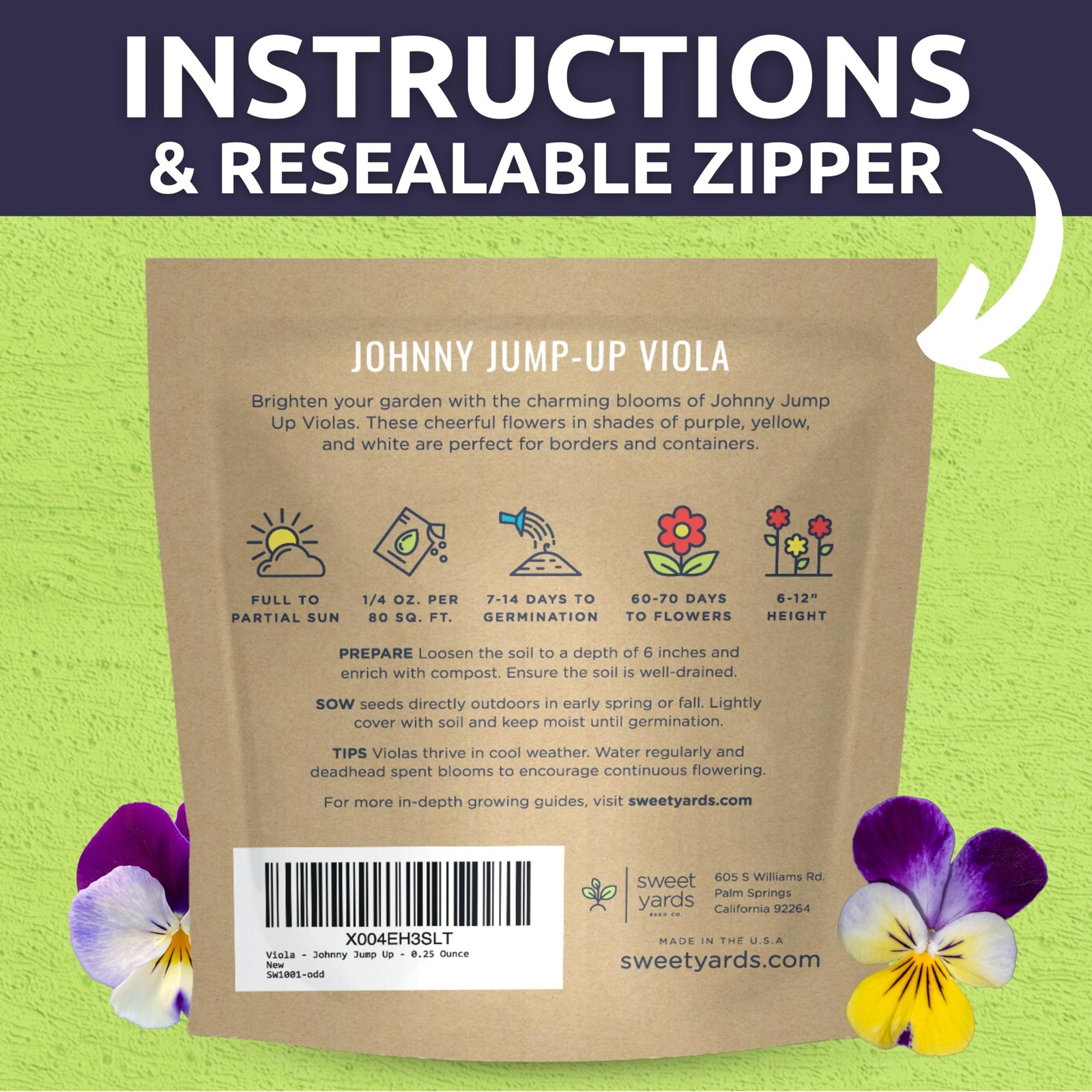 Johnny Jump Up Viola Seeds 1/4 Ounce 10000 Planting Garden Flower