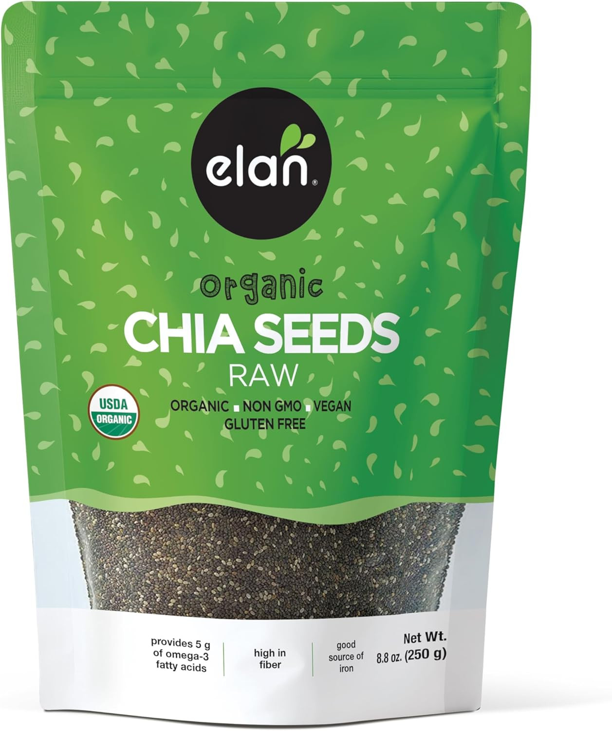 Elan Organic Chia Seeds, 8.8 Oz, Natural Raw Black Chia Seeds, Plant-Based, Non-