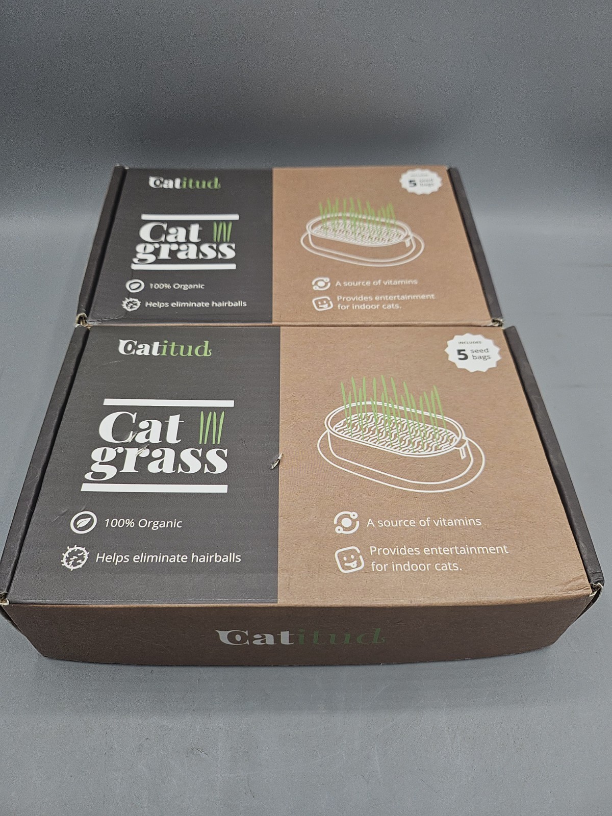 2 CATITUD cat Grass KIT Includes Pot with Non-Slip Base and 5 Packets of Seeds