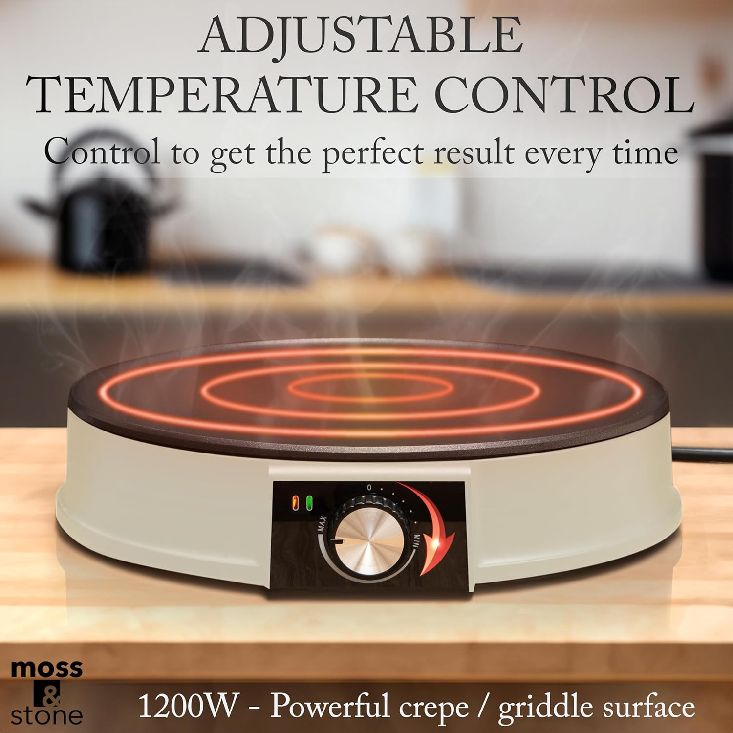 Crepera electrica de 12 pulgadas beige con control temperatura y accesorios