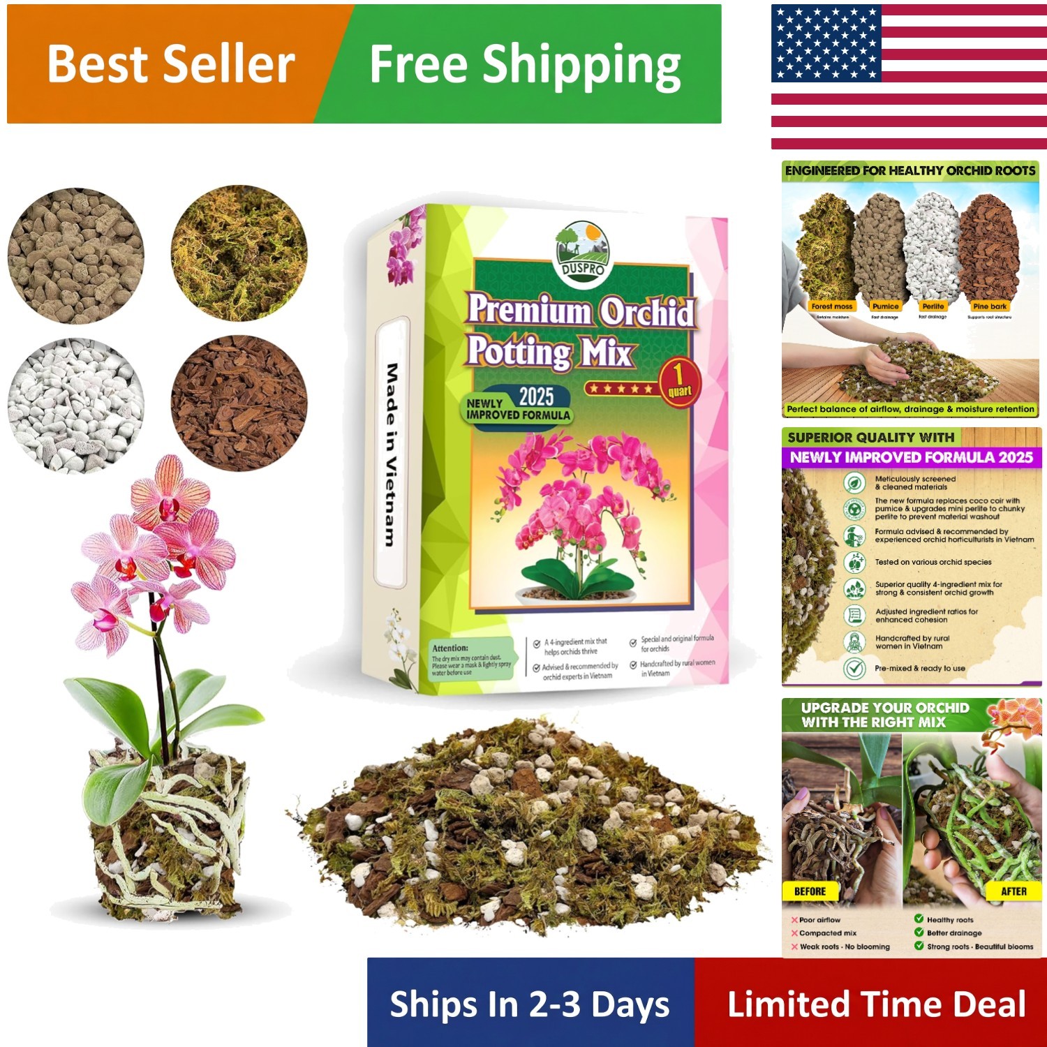Orchid Repotting Mix (1 Quart) with Pumice & Perlite for Healthy Blooms