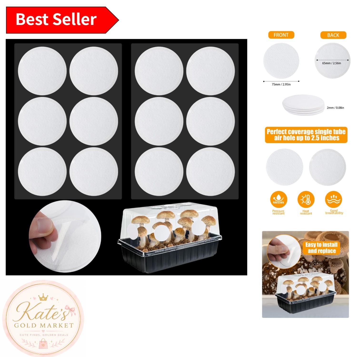 12PCS 2.5in Monotub Filter Disks – Optimal Adhesive Solution for Mushroom Growth