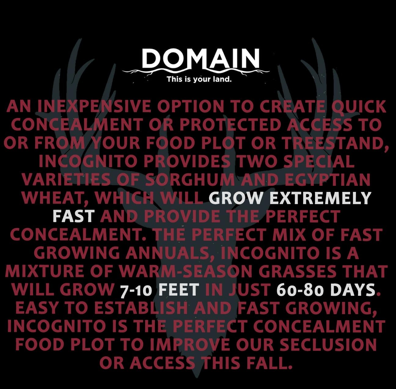 “Incognito Deer Plot Seed for 1/4 Acre Fast Growing Concealment Solution”