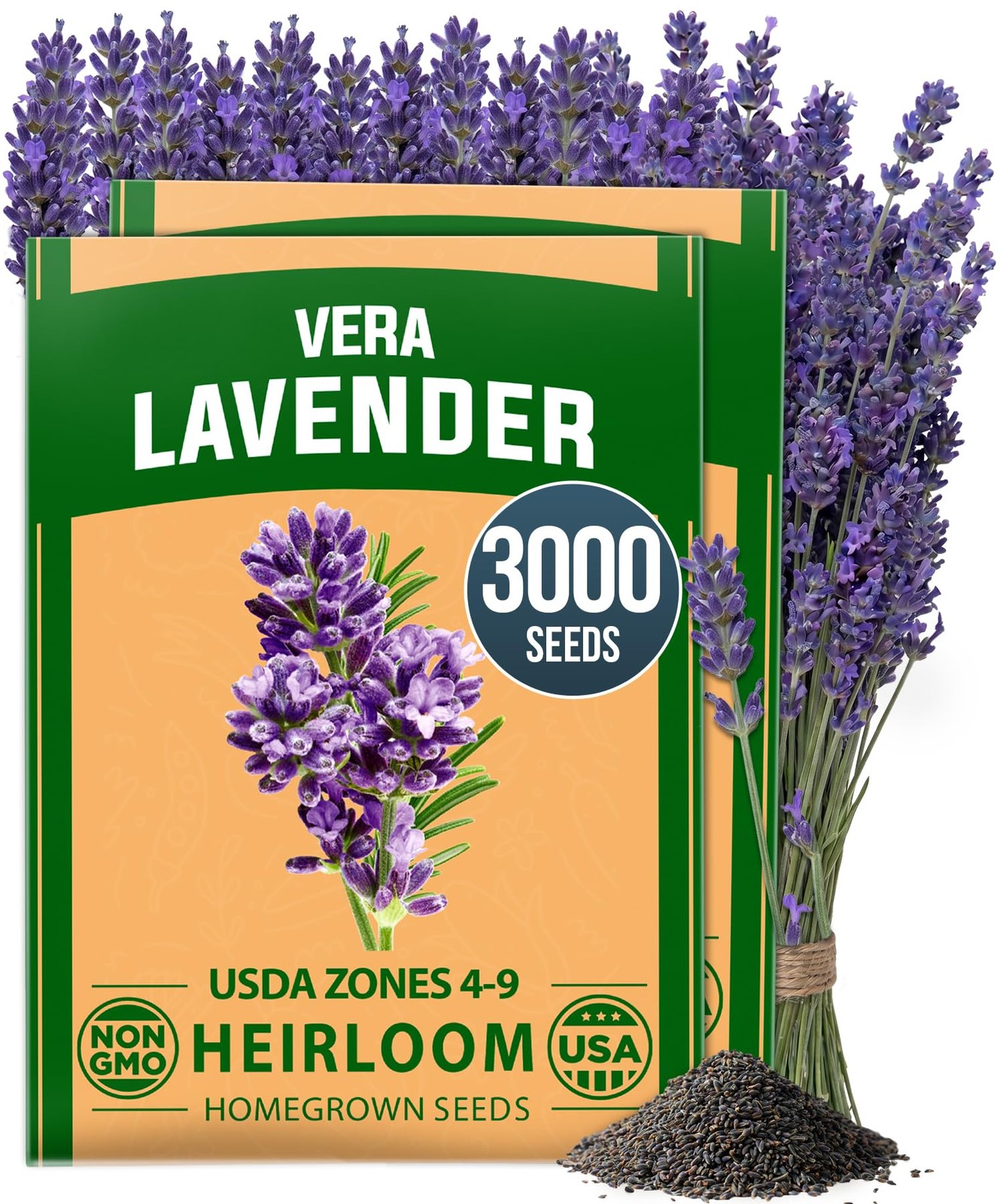 HOME GROWN Non GMO English Lavender Seeds 3,000+ Wildflower 2-Pack, Purple