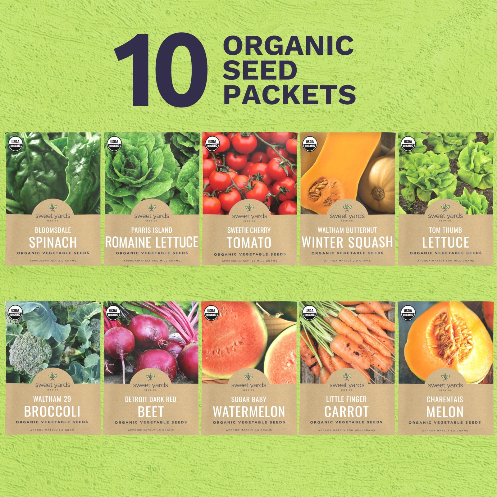 Organic Heirloom Garden Seeds Variety Pack – 10 Individual Packs – 2026 Seaso…