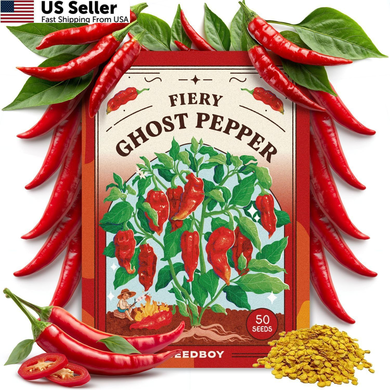 Seedboy Ghost Pepper Seeds for Planting Indoor and Outdoor, Non-GMO Red