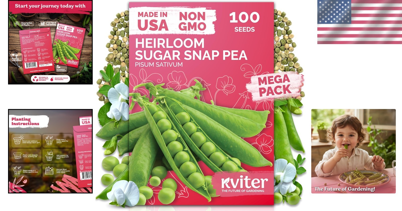 Early Harvest Sugar Snap Peas – 100 Seeds, Drought Tolerant & Low Maintenance