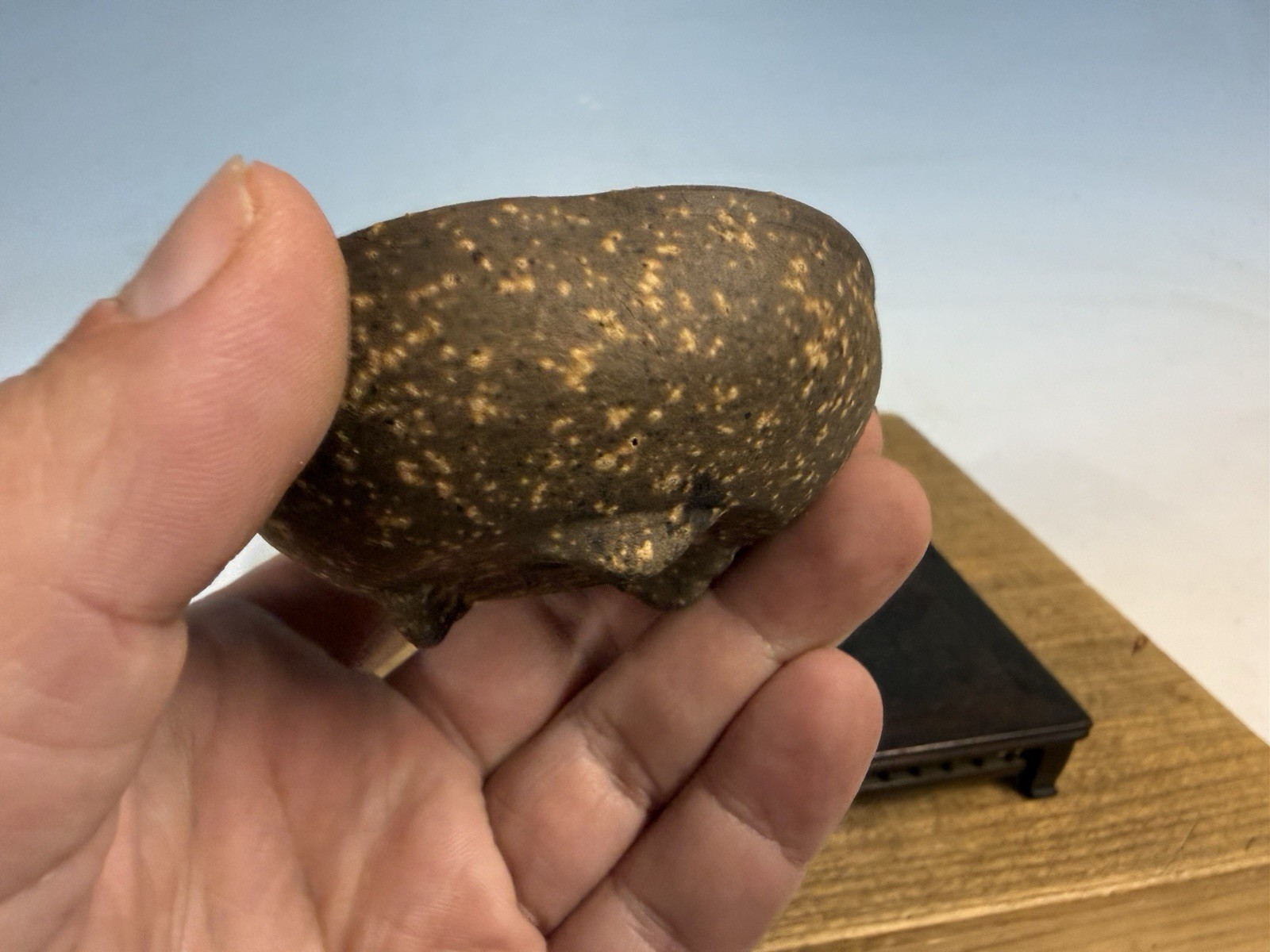 Japanese Unknown Maker Shohin Bonsai Tree Pot 2 7/8 By 1 1/4” Pear Skin