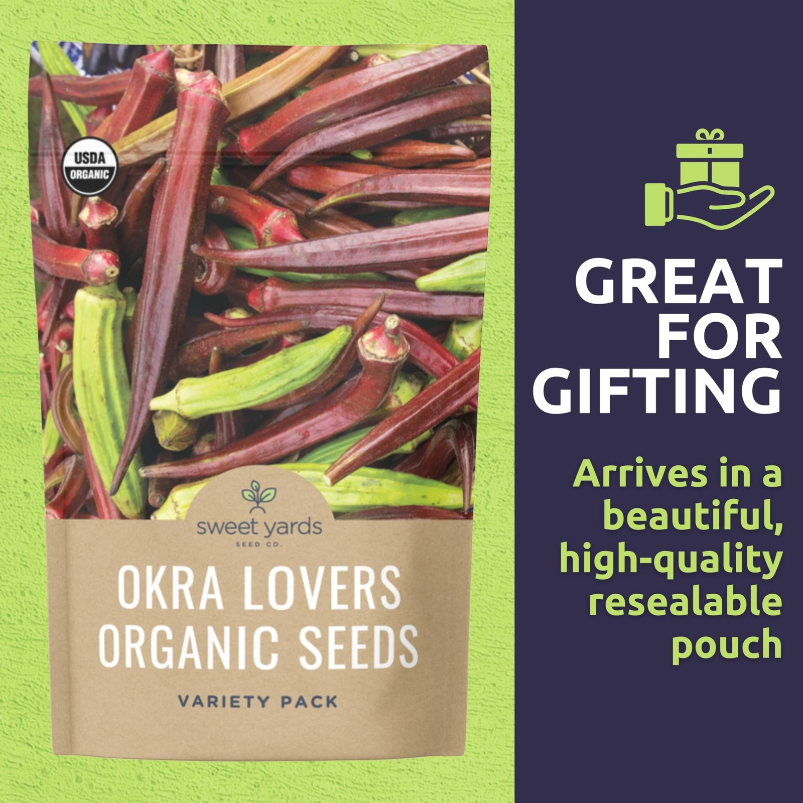Organic Okra Lovers Seeds Variety Pack – 3 Individual Packs – variety pack