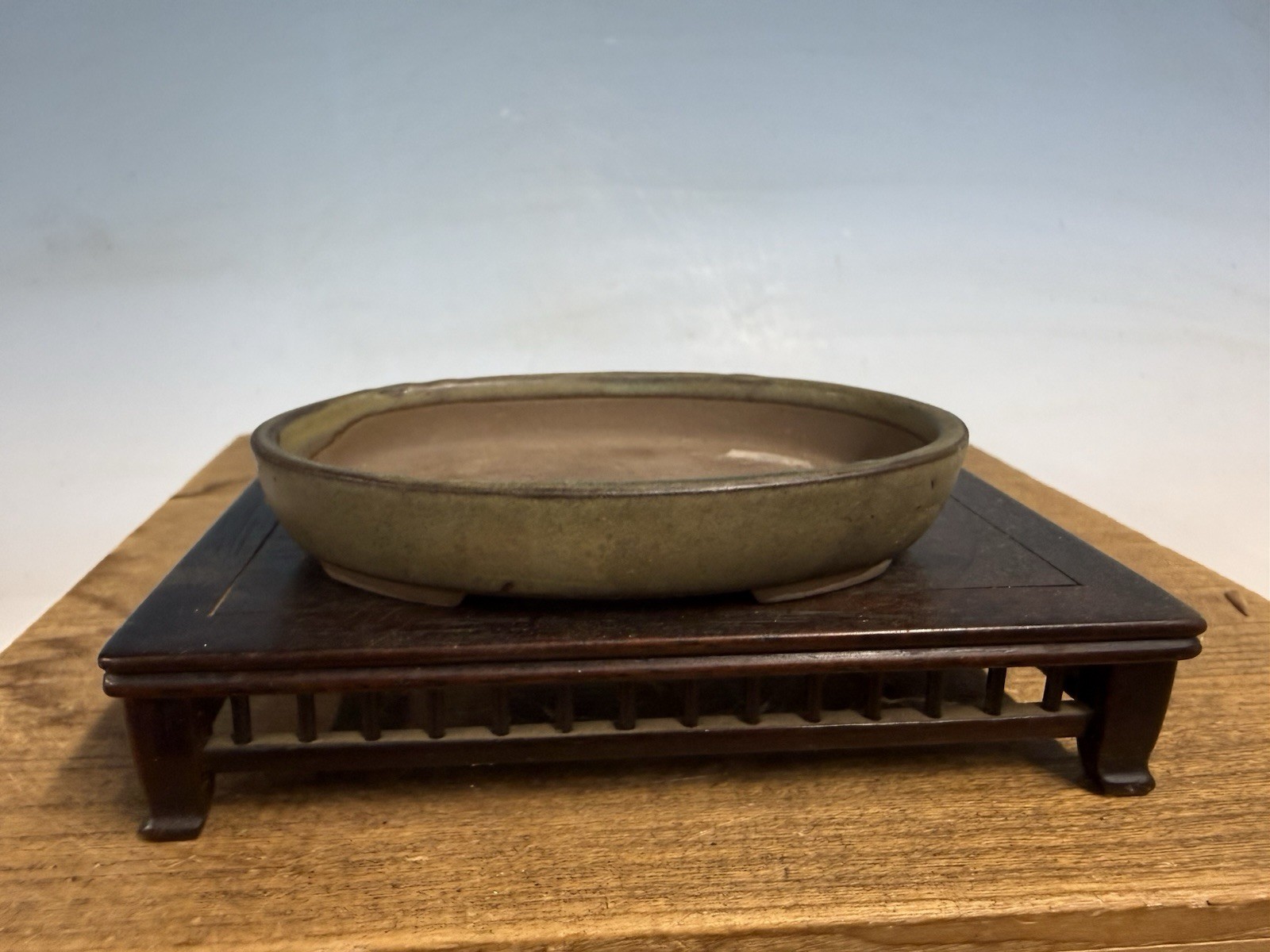 Japanese Unknown Maker Shohin Sized Bonsai Tree Pot 4 5/8” Unique Color Glazed