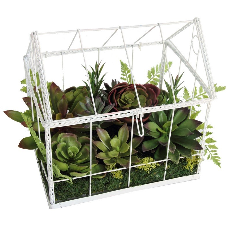 A & B Home 14.5IN Artificial Succulent Garden in Decorative Greenhouse