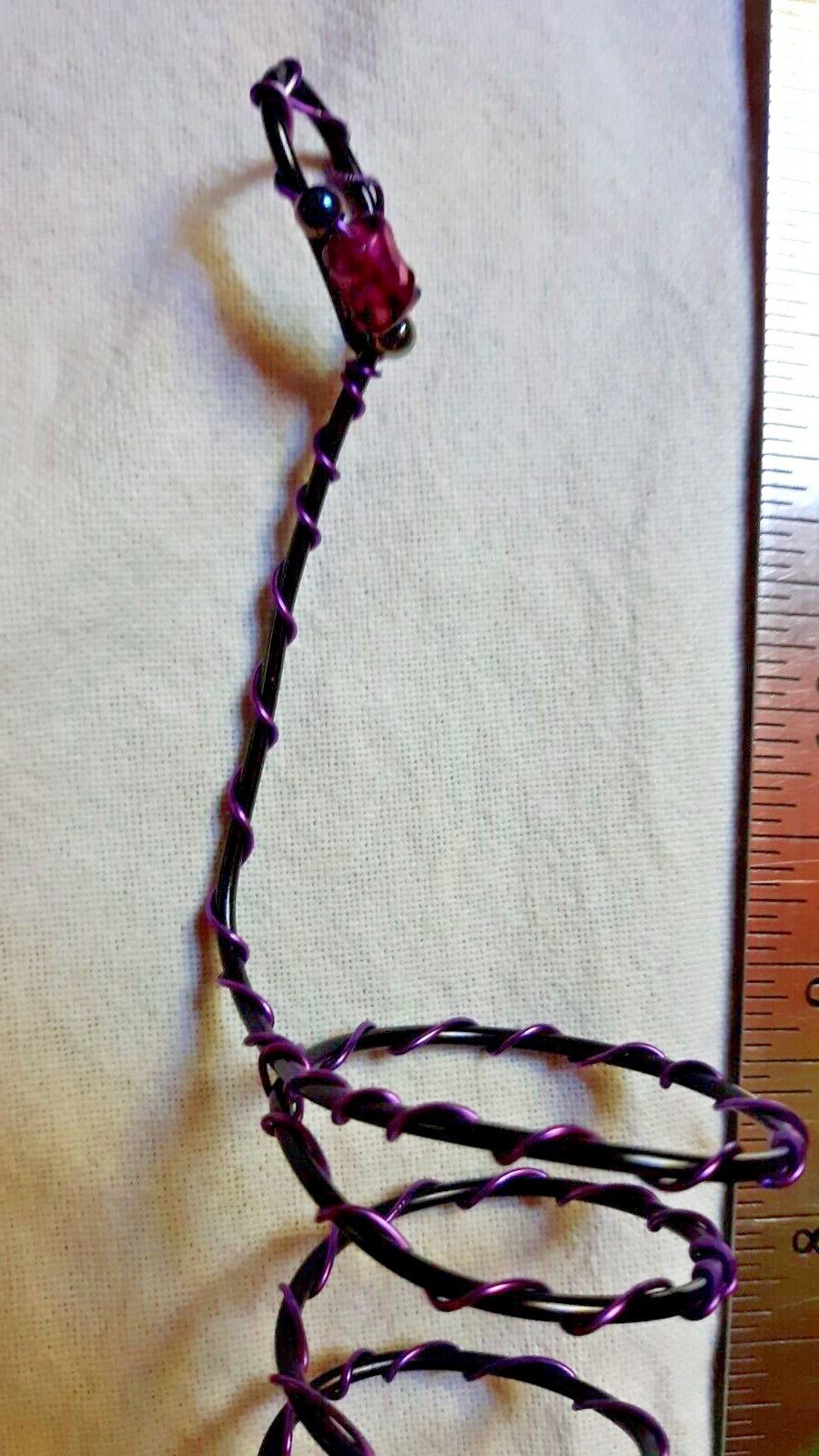 Handmade Hanging Air Plant Holder Black & Purple Wire & Beads Great Gift Idea