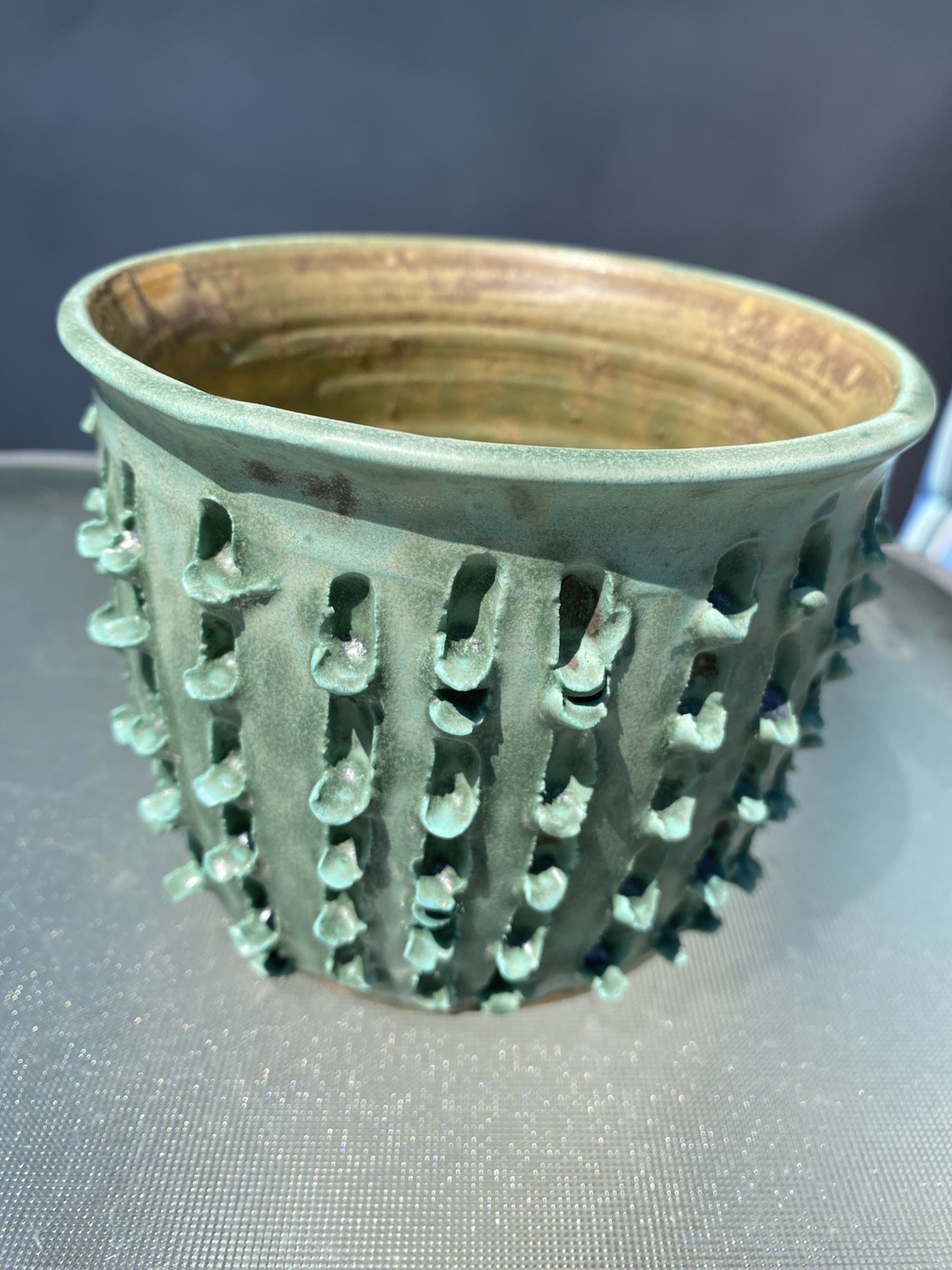 Wheel thrown Porcelain Cactus Succulent Planter 5“ Diam 4” h hand carved