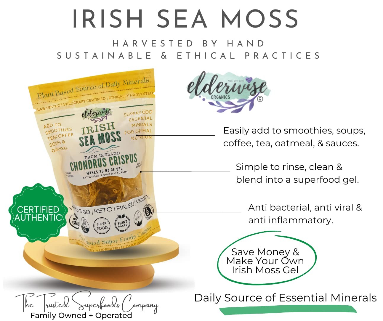 IRISH Sea Moss from Ireland | WILDCRAFTED | Chondrus 1.23 Ounces (Pack of 1)