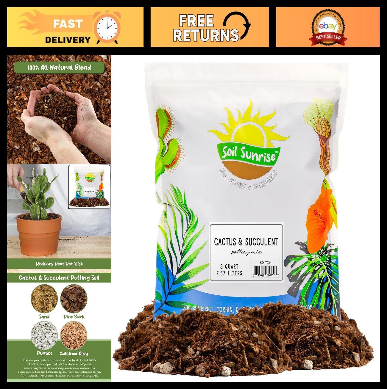 Cactus & Succulent Potting Mix 8 Quarts – Fast Draining, Gritty Desert Blend