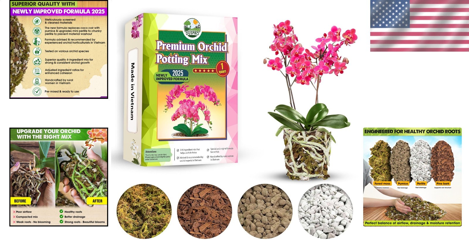 Indoor Orchid Potting Soil – Chunky Perlite, Pine Bark for Superior Drainage