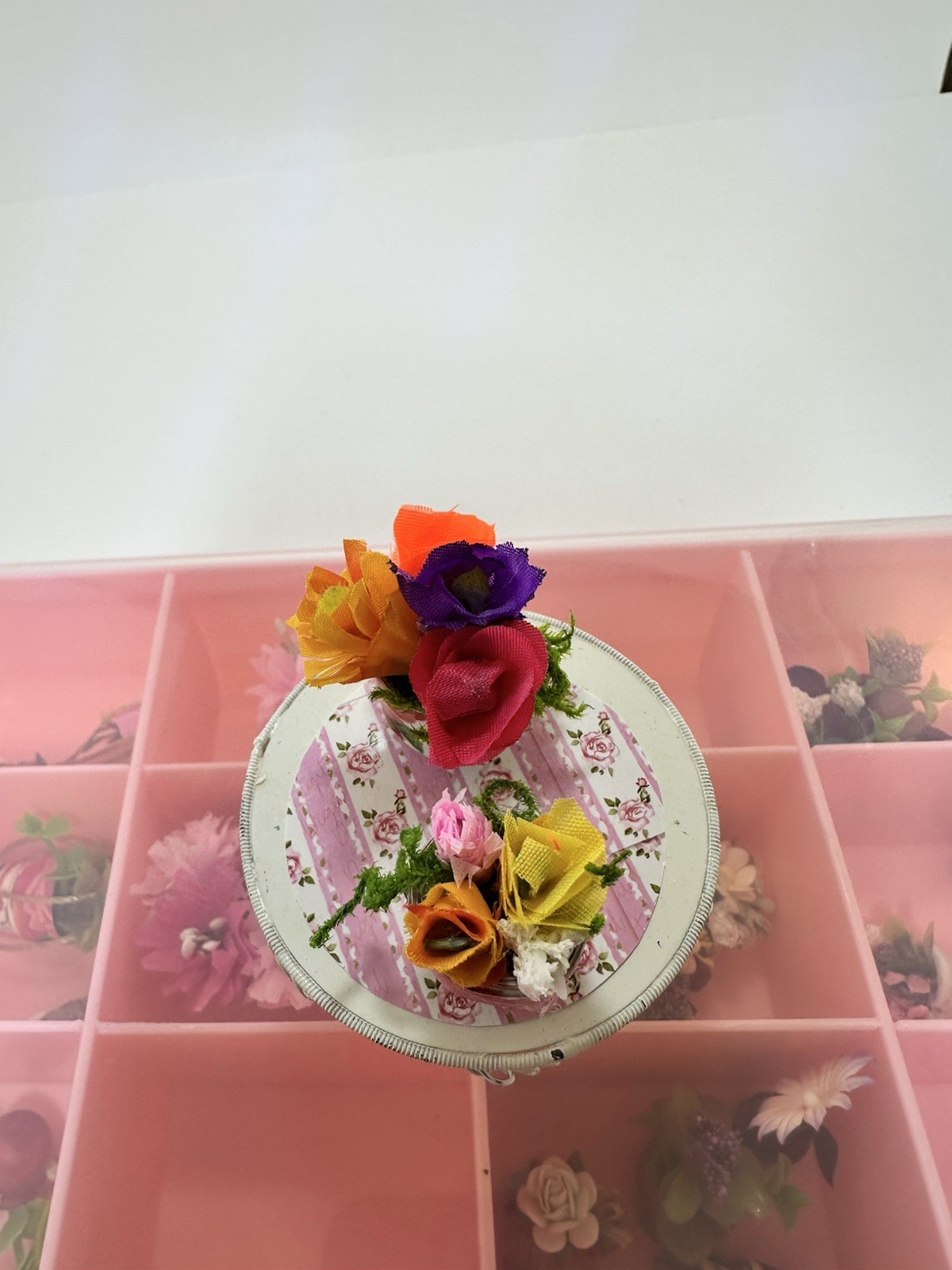 Colorful Miniature Potted Flowering Plants Set Of 2, Dollhouse Decor