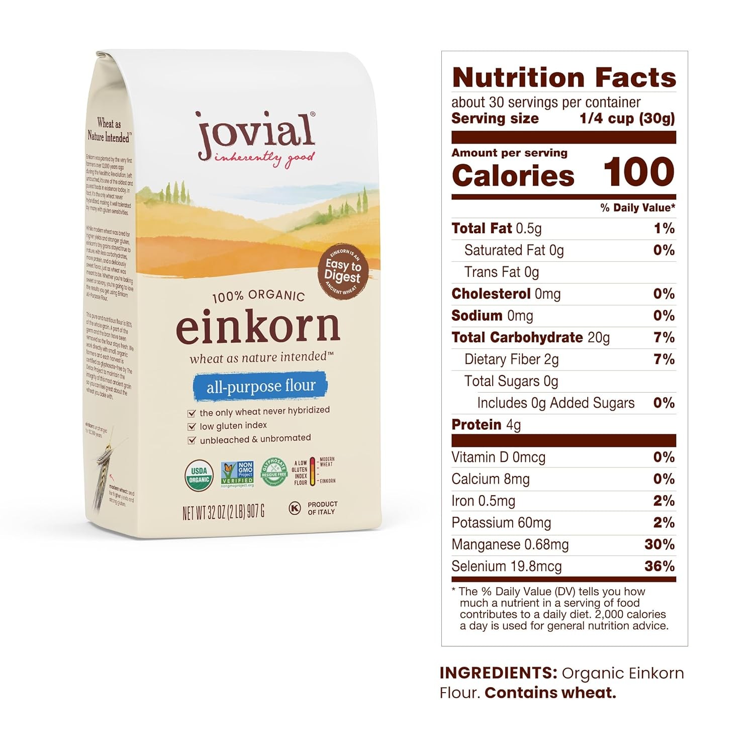 Jovial Organic Einkorn Unbleached All Purpose Flour – 32 Ounce (Pack of 4)