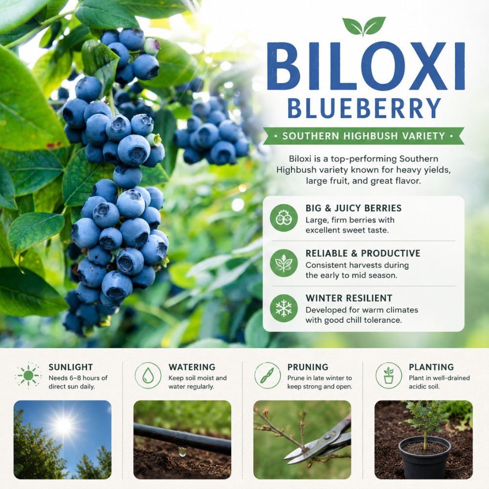 Biloxi Blueberry Live Plant 4-6 Inches Tall Rooted Southern Highbush