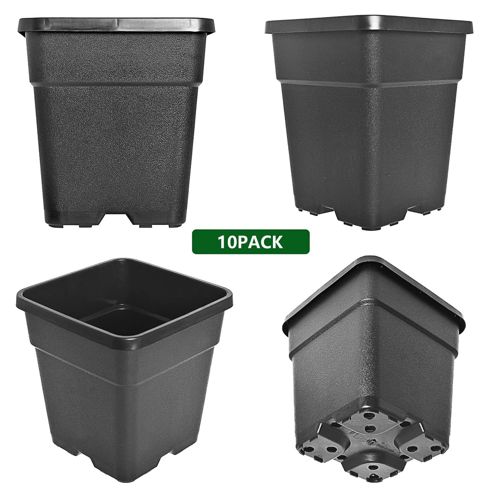 RainMan S 10-Pack 2 Gallon Square Nursery Pots Flower Plant Container