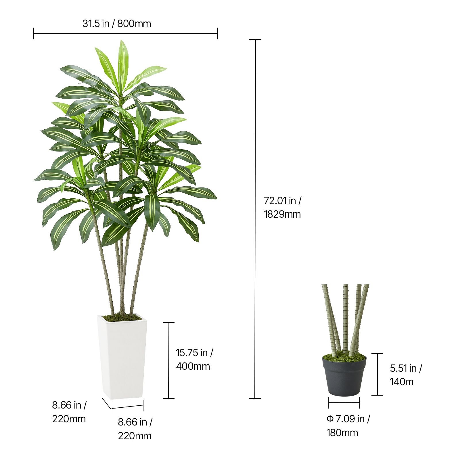 6ft Artificial Dracaena Tree, Faux Palm in White Planter, Indoor Outdoor Floor