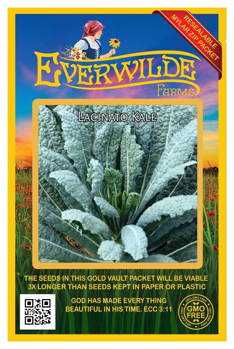 500 Lacinato Kale Seeds – Everwilde Farms Mylar Seed Packet