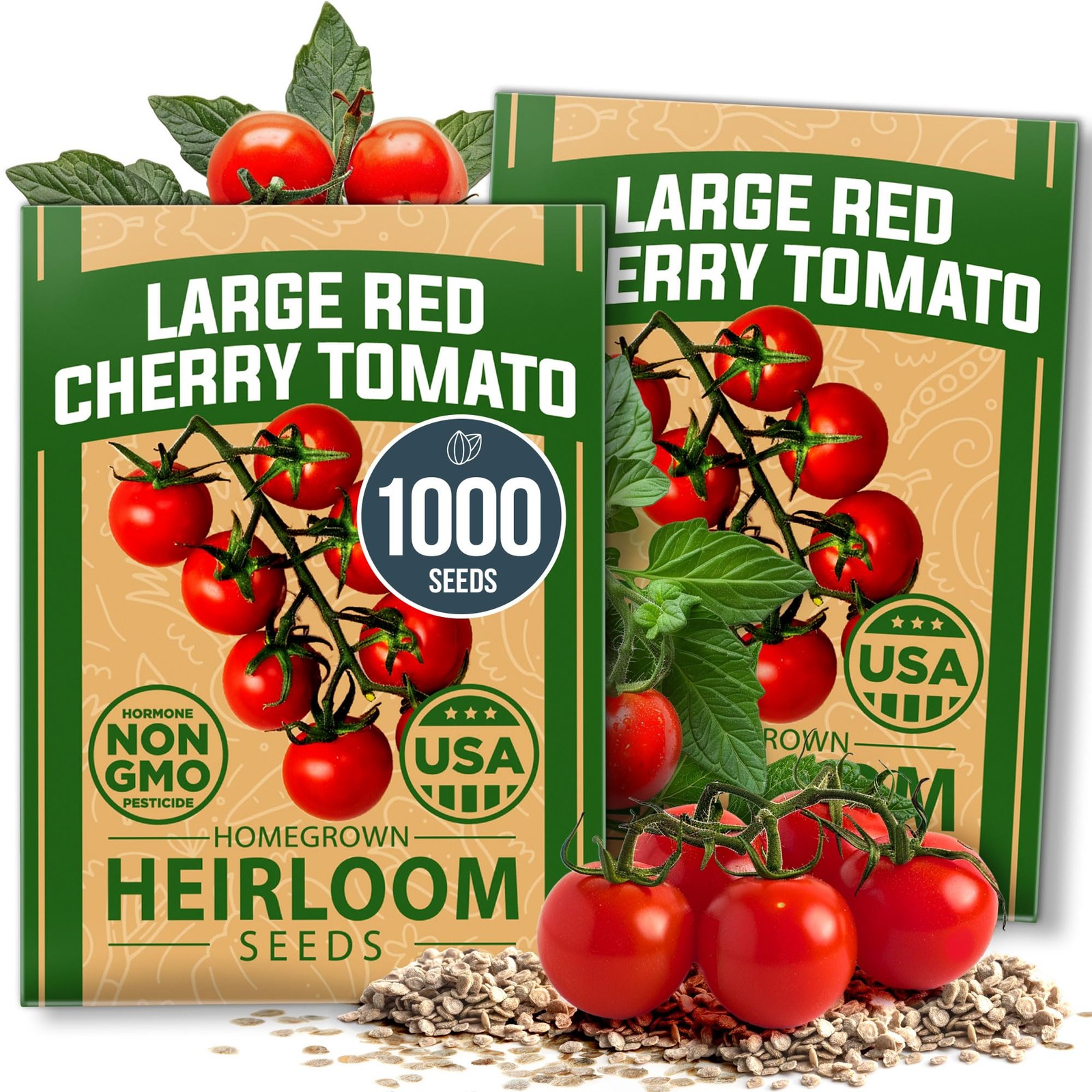 HOME GROWN Large Red Cherry Tomato Seeds 2-Pack, Light Tan or Yellowish-Brown