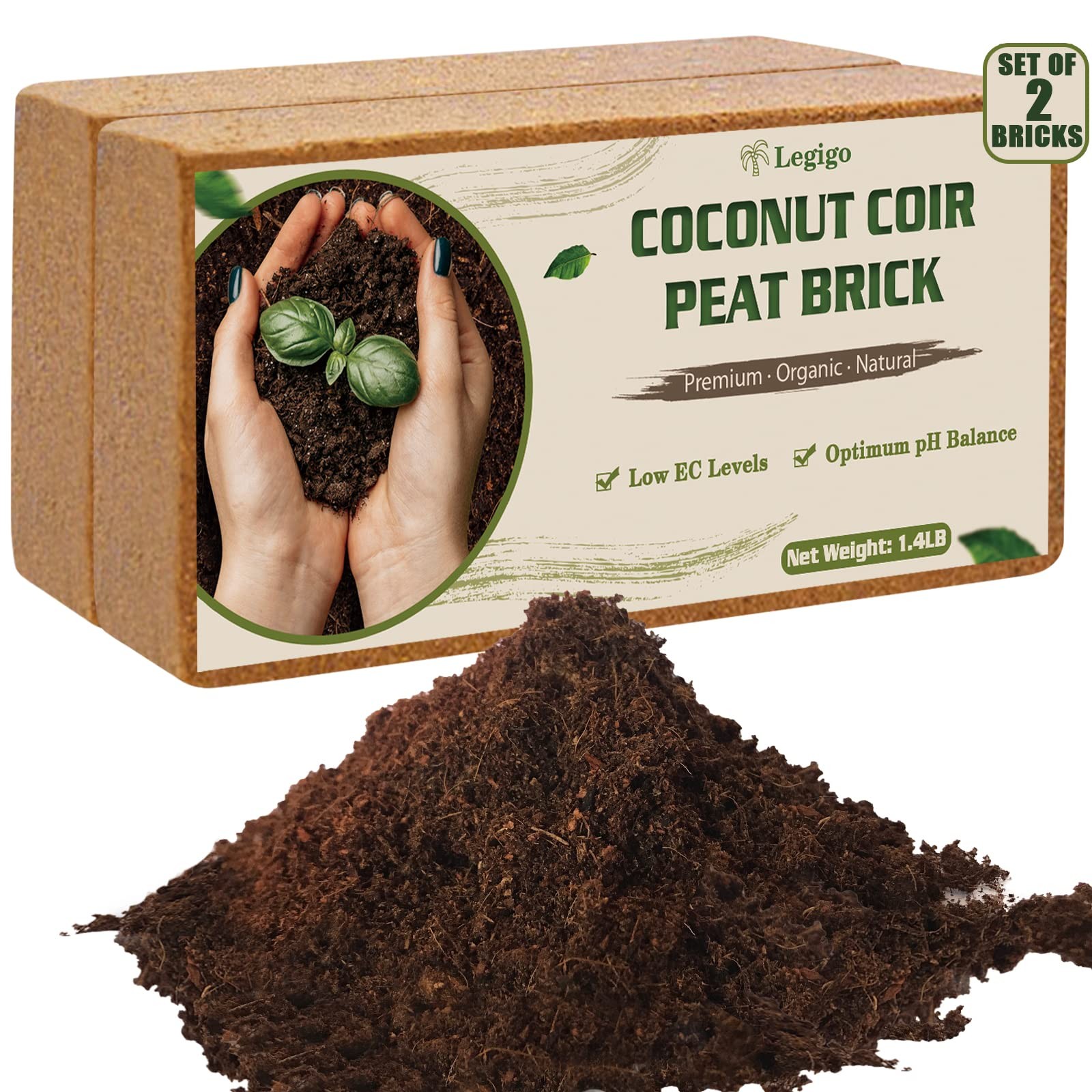 Legigo 2 Pack Premium Coco Coir Brick for Plants- 100% Organic of 2